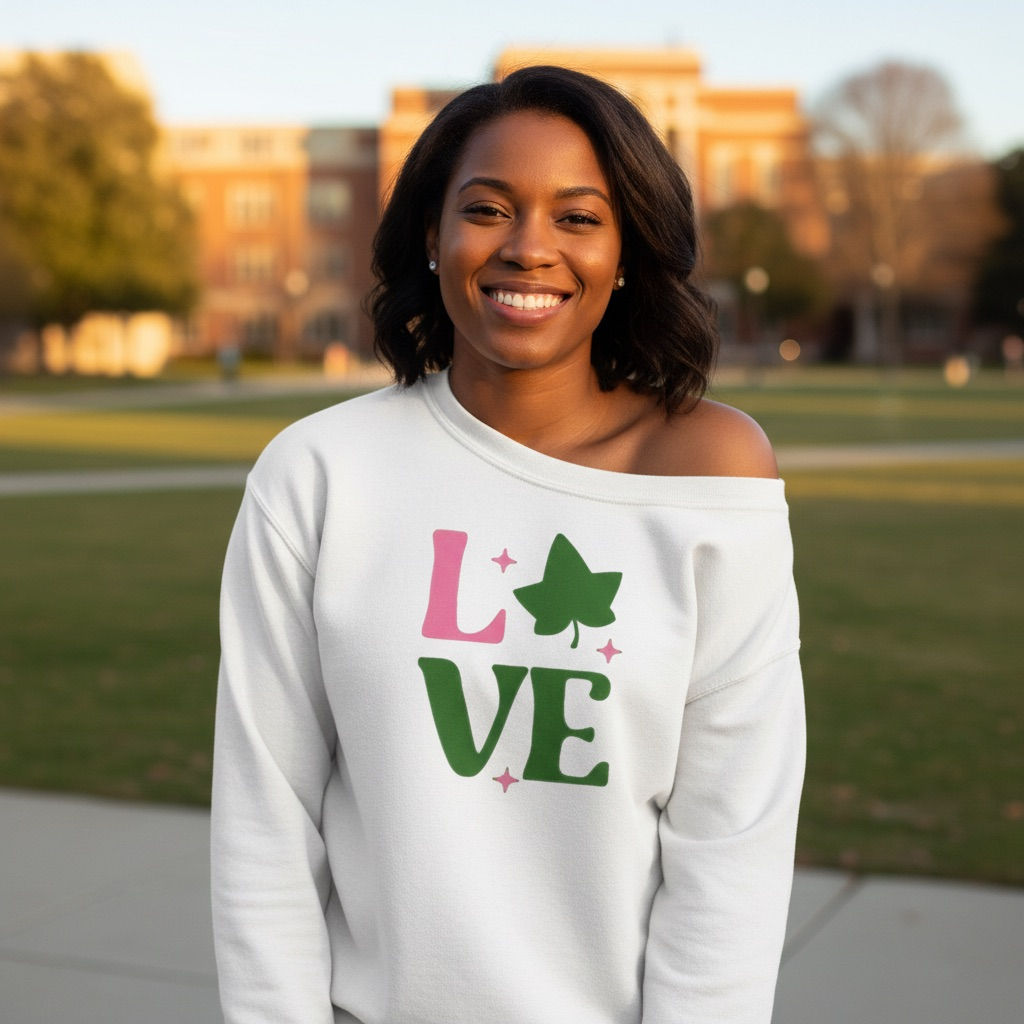 LOVE Ivy Leaf Sweatshirt – Alpha Kappa Alpha Sorority Off-Shoulder Apparel