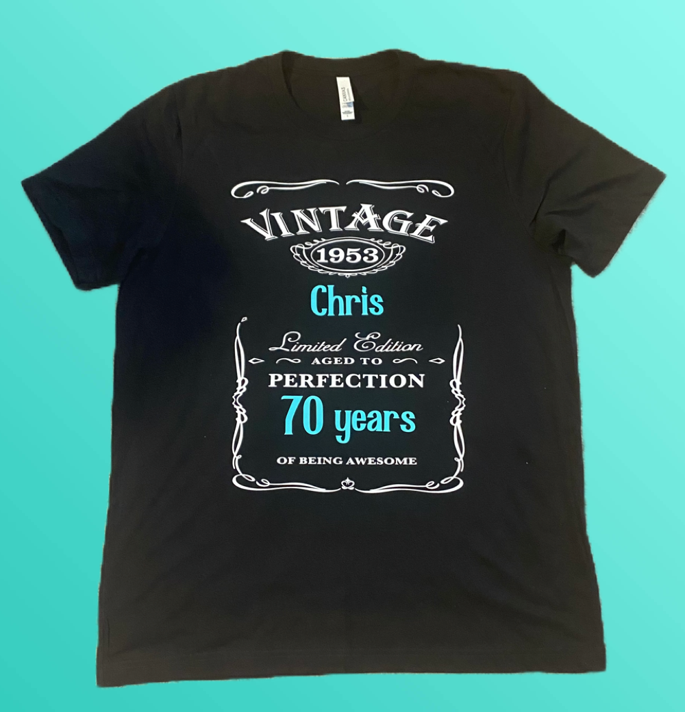 Vintage 70 years Of Awesomeness-Unisex 100% Cotton Crew T-Shirt, Black Large