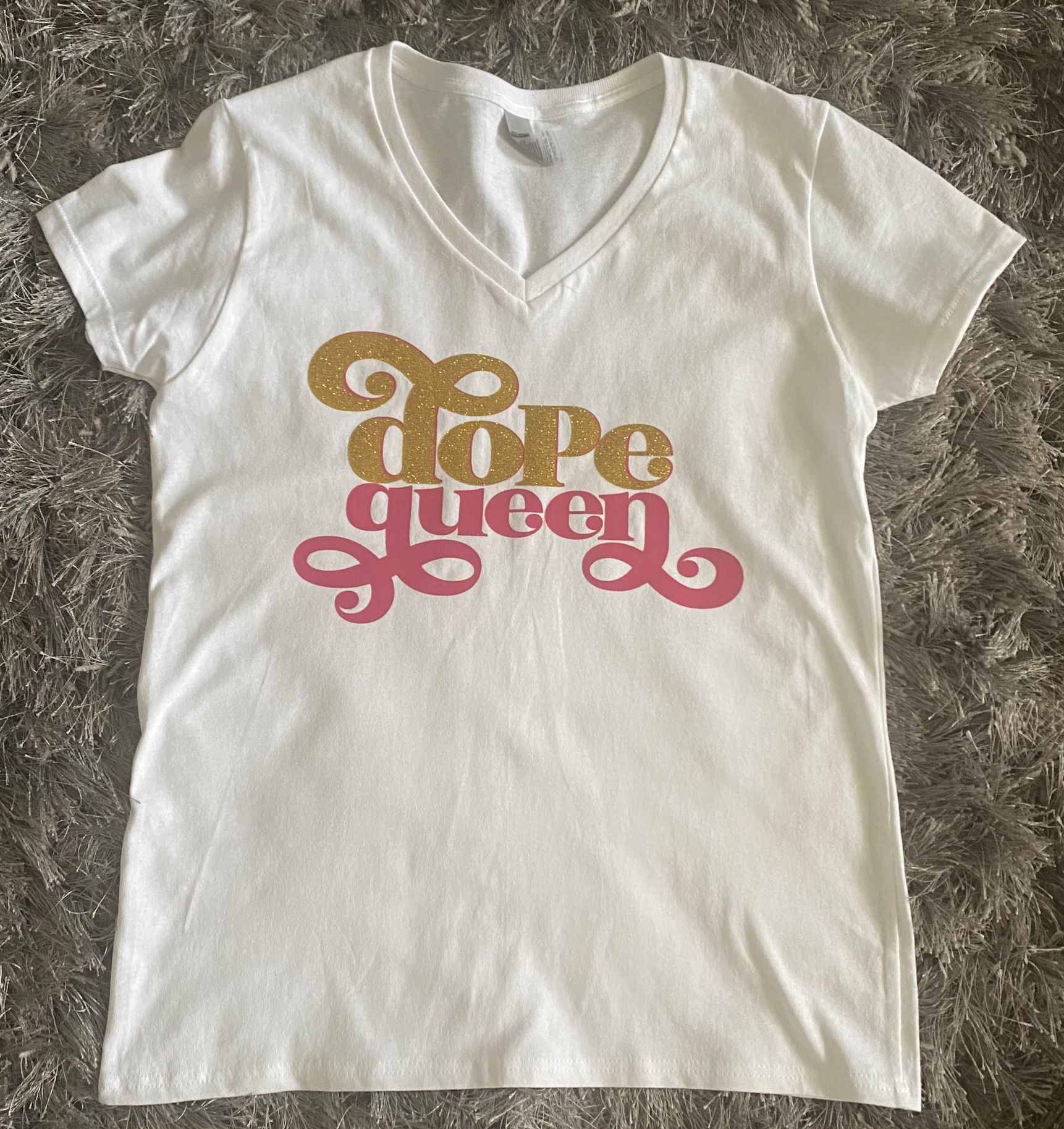 Dope Queen-Size Medium White Women’s Relaxed Short Sleeve V-Neck