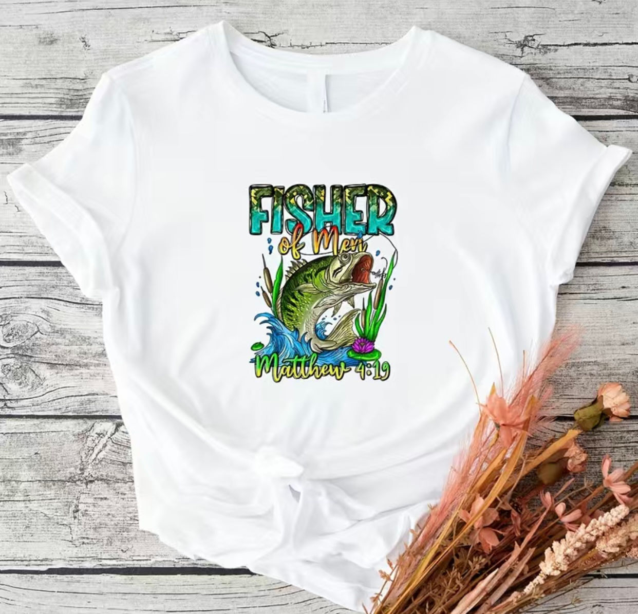 Fisher Of Men Matthew 4:19 (DTF)-Unisex Crew T-Shirt 100% Cotton Short Sleeve