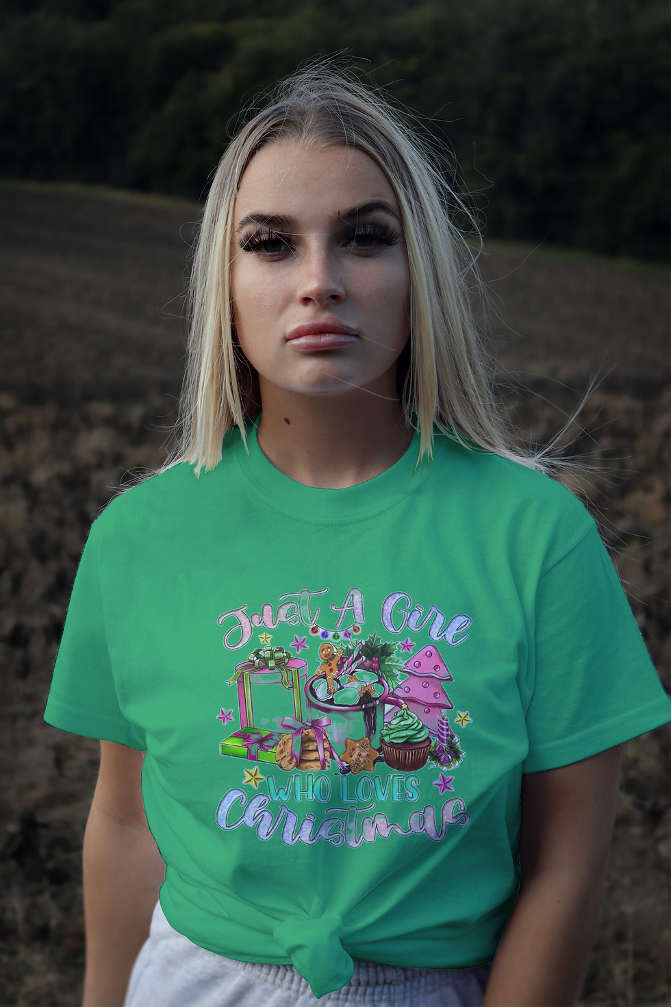 Thumbnail: Just A Girl Who Loves Christmas (DTF)-Unisex Crew T-Shirt 100% Cotton S