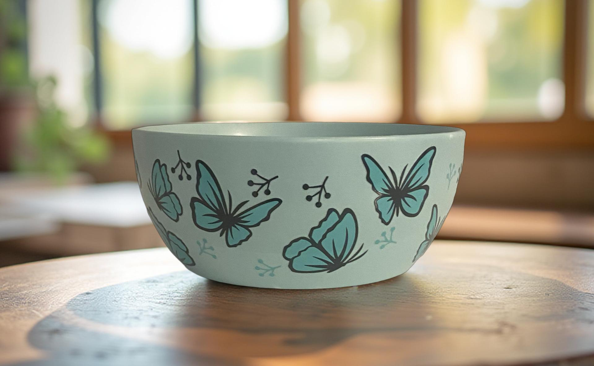 7 oz. Cereal Bowl Butterflies (UV DTF) – Beautiful & Durable Mint-Colored