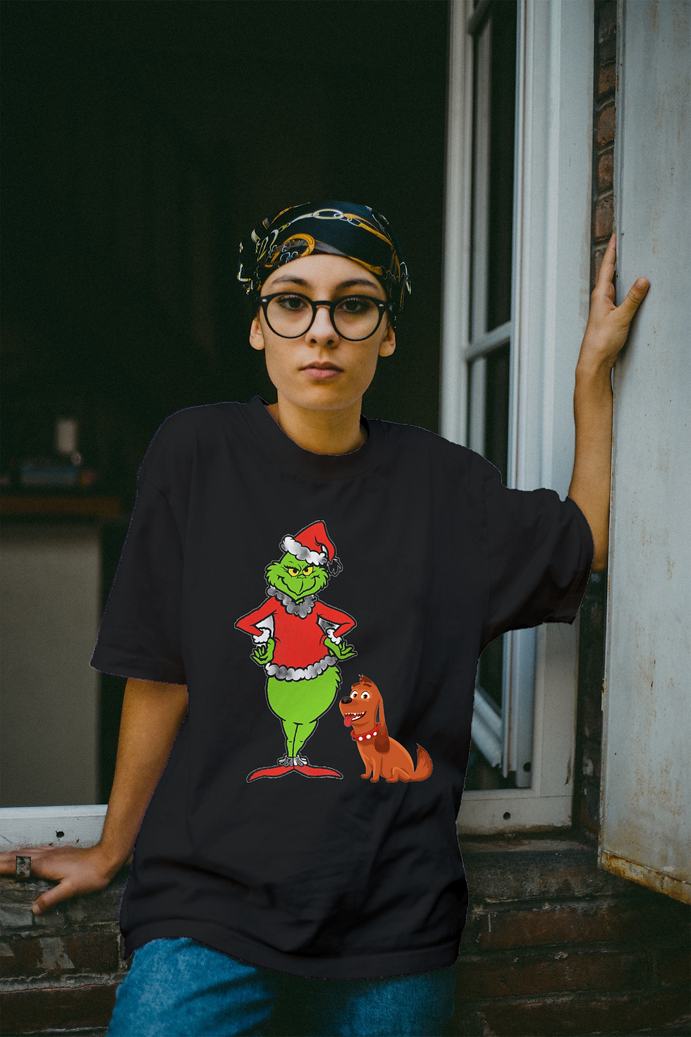 Thumbnail: Grinch and Max (DTF)-Unisex Crew T-Shirt 100% Cotton Short Sleeve
