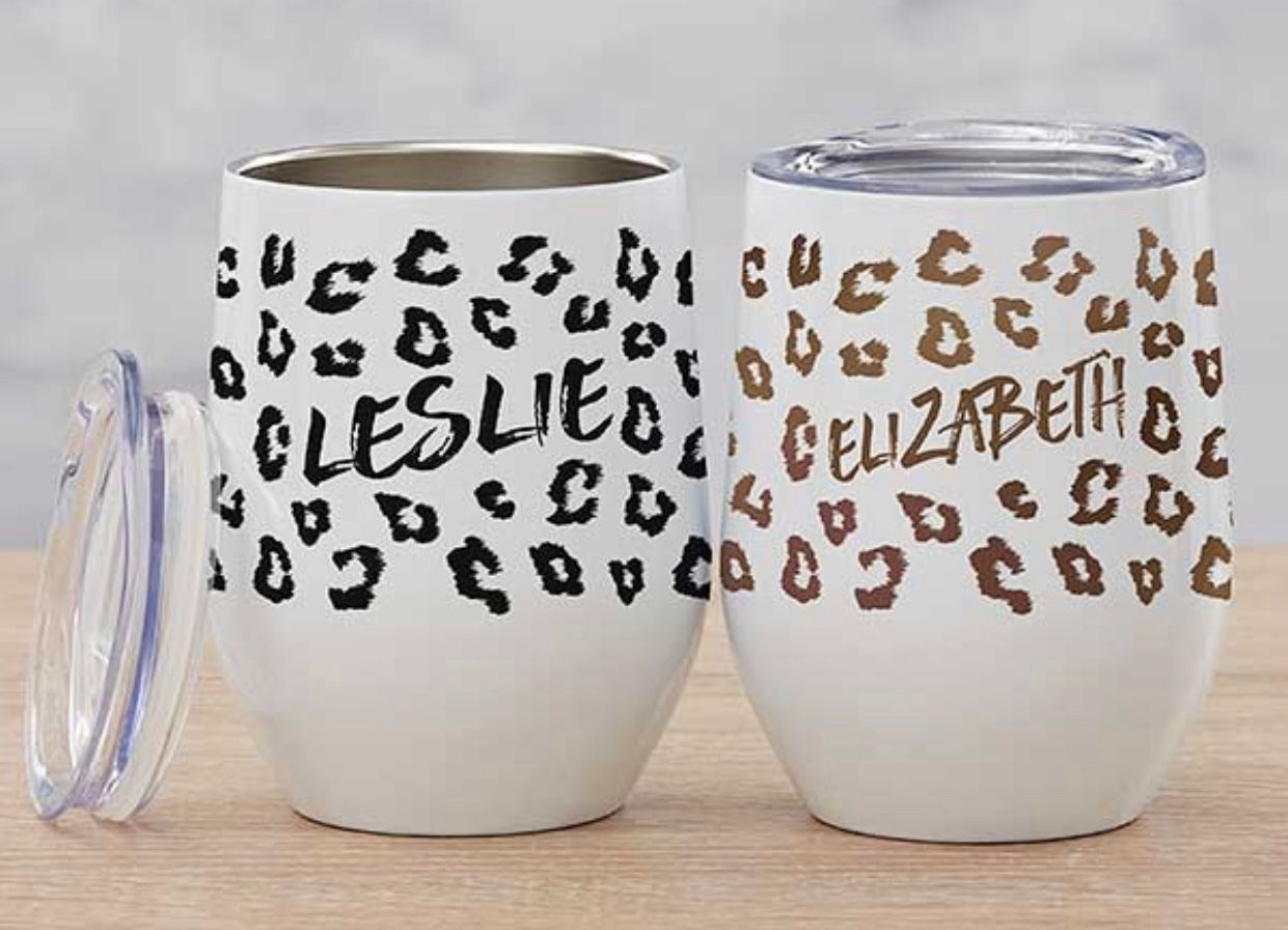 Cheetah Design 12 oz. White Stainless Steel Wine Tumbler