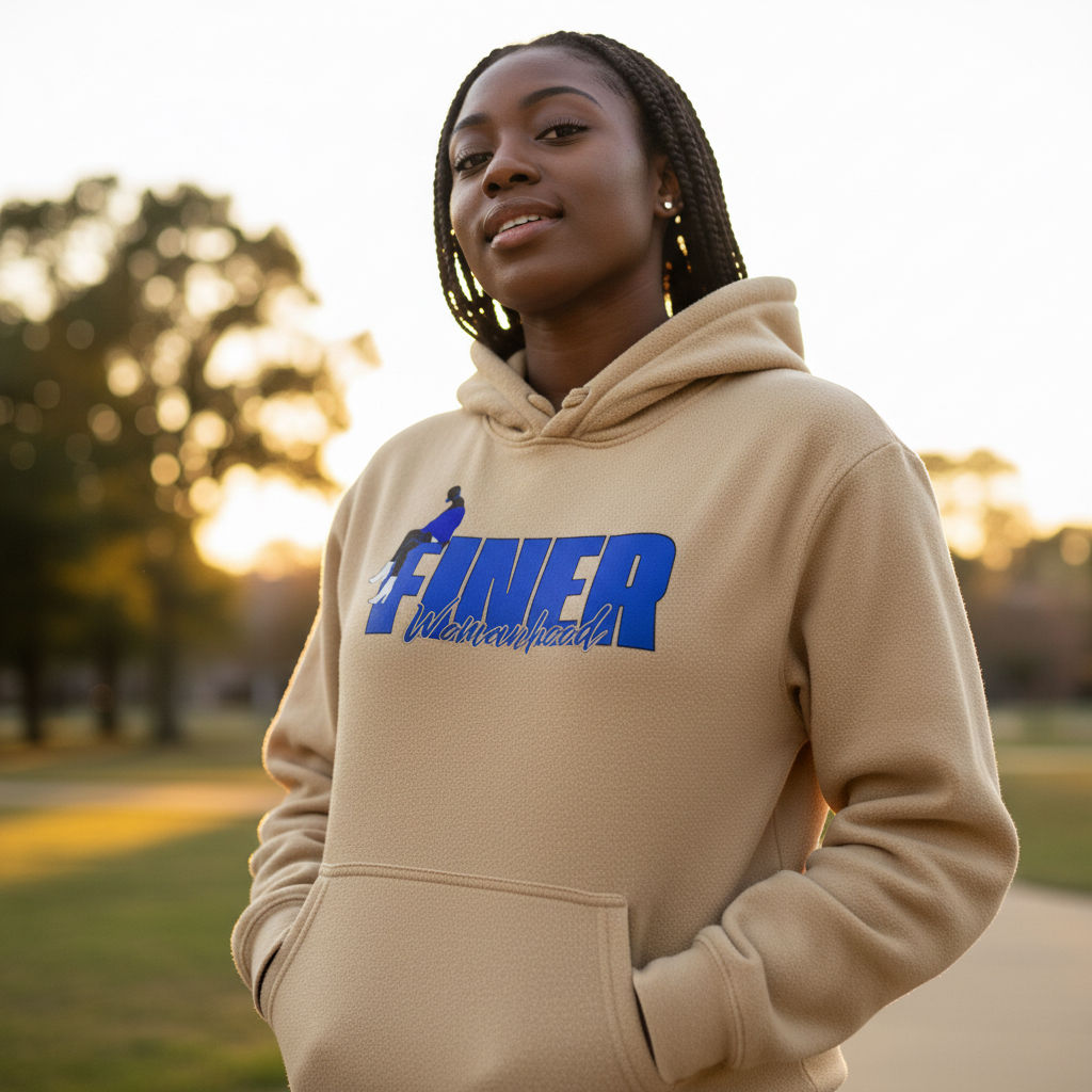 Finer Womanhood Hoodie – Blue Silhouette Graphic Sweatshirt–Empowerment Apparel