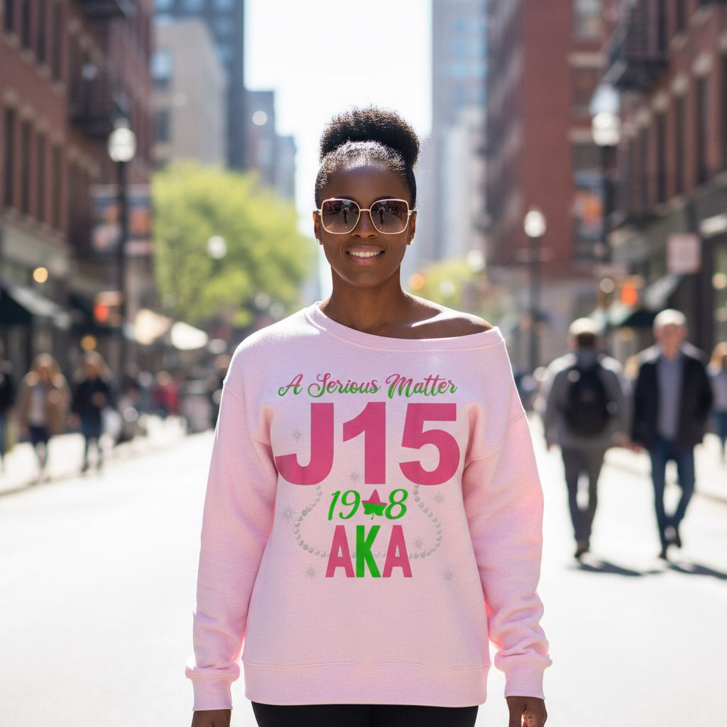 A Serious Matter J15 1908 Off-Shoulder Sweatshirt – Pink & Green Sorority Style