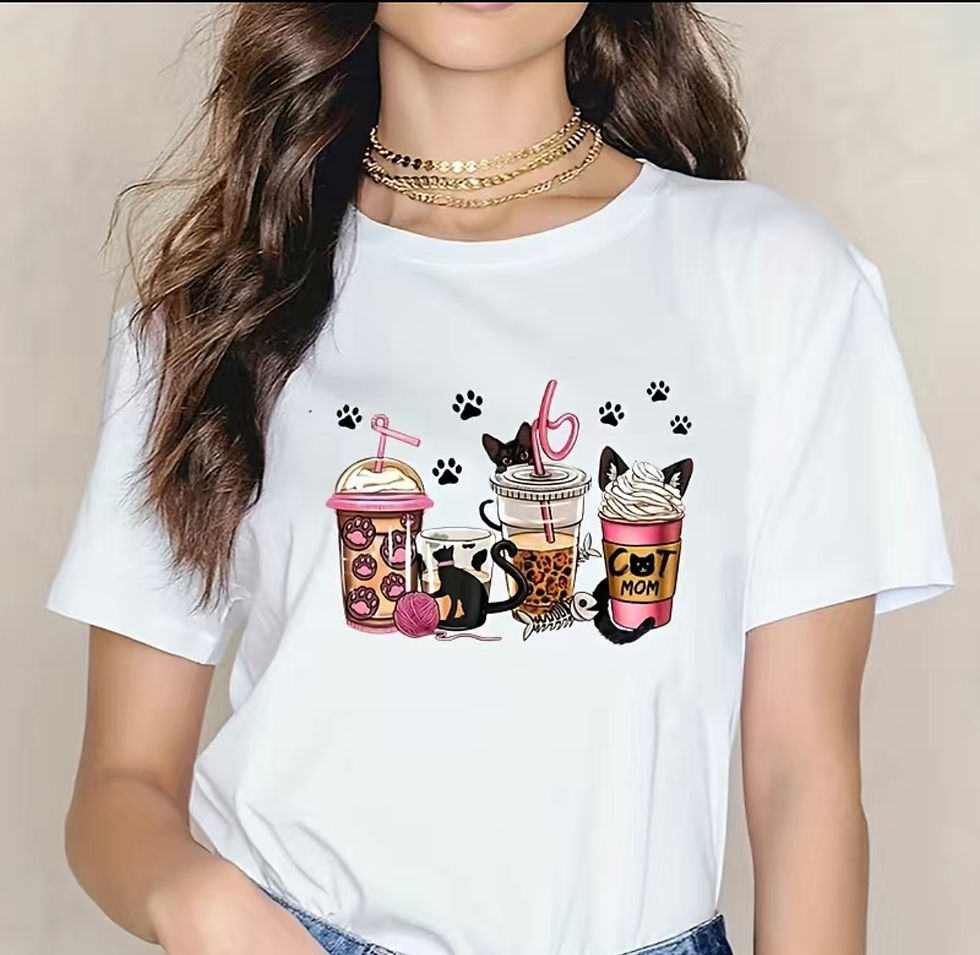 Thumbnail: Cat Mom Coffee (DTF)-Unisex Crew T-Shirt 100% Cotton Short Sleeve