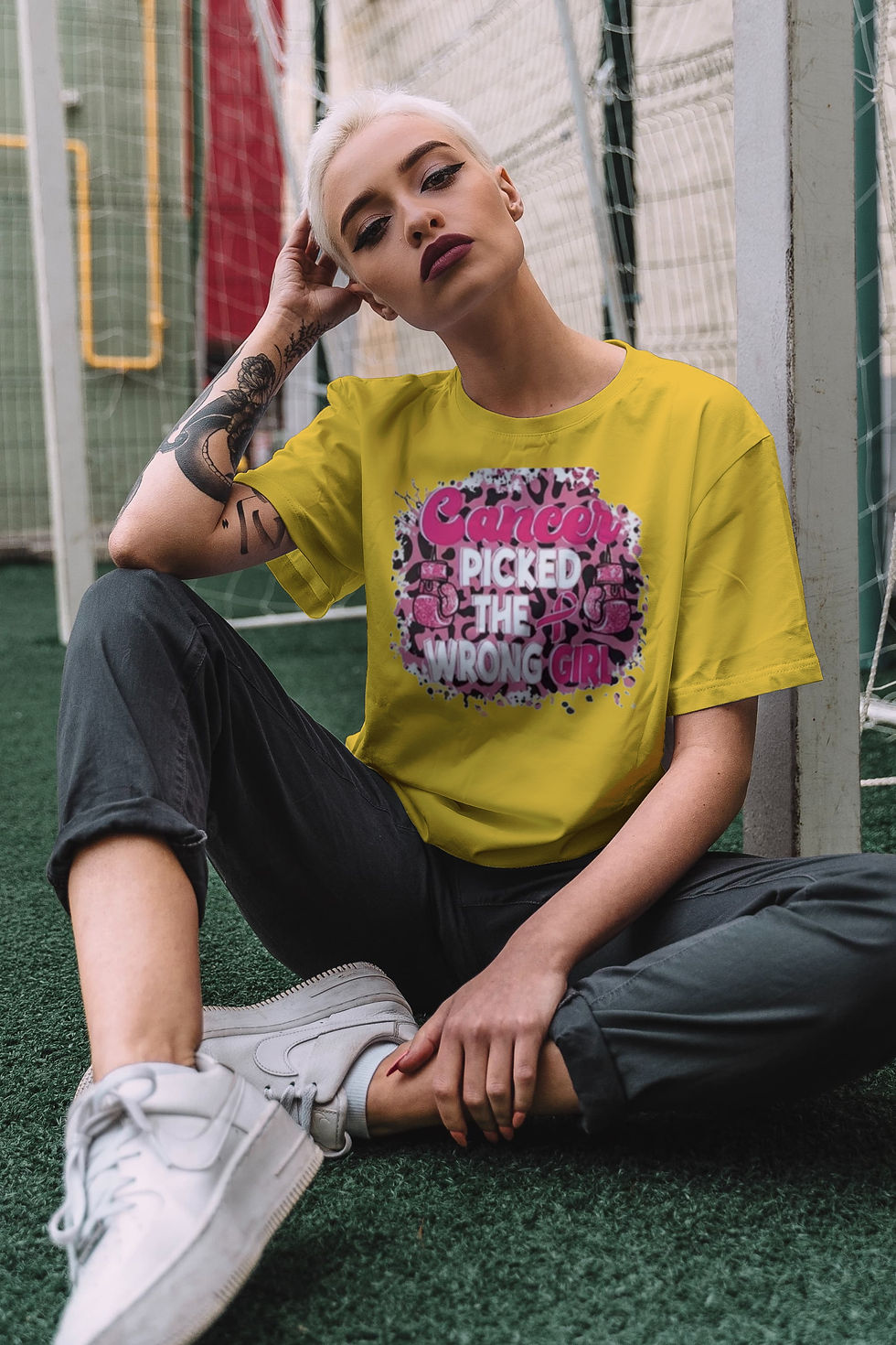 Thumbnail: Cancer Picked The Wrong Girl (DTF)-Unisex Crew T-Shirt 100% Cotton Short Sleeve