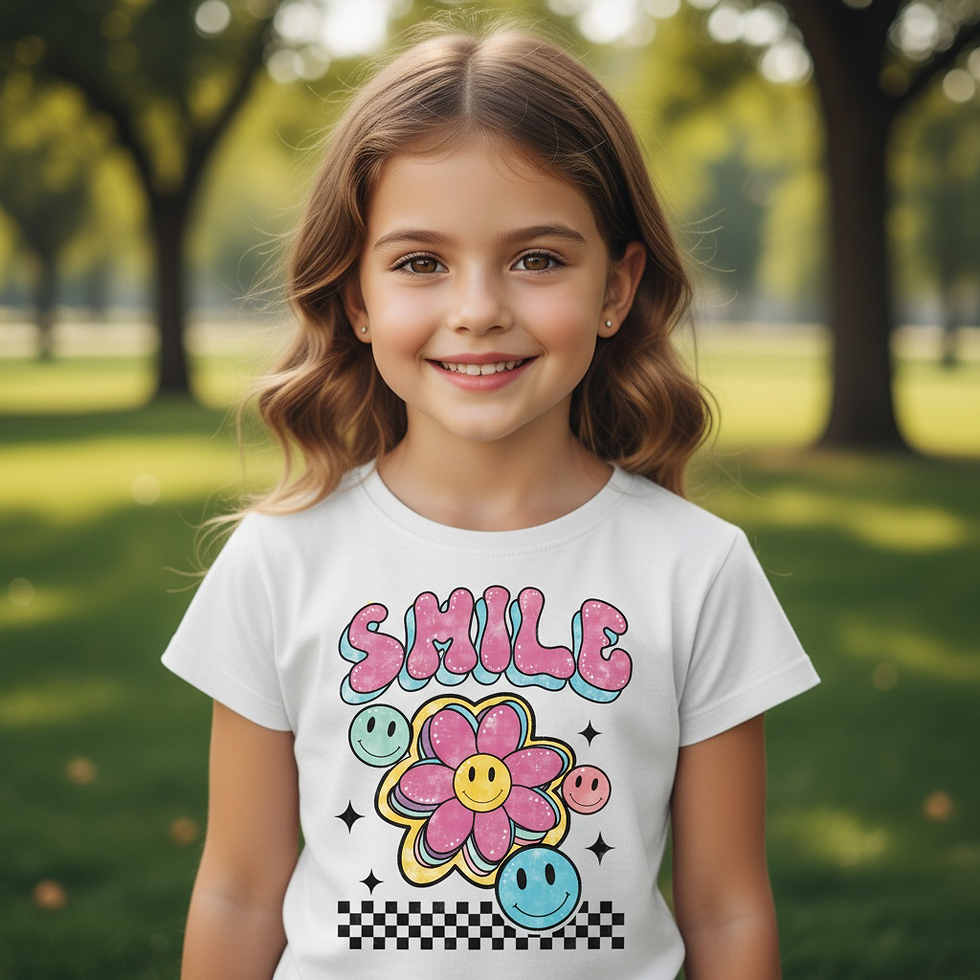 Thumbnail: Cute Floral Girls' Tee – “Flowers and a Smile” DTF, 100% Cotton Short Slee