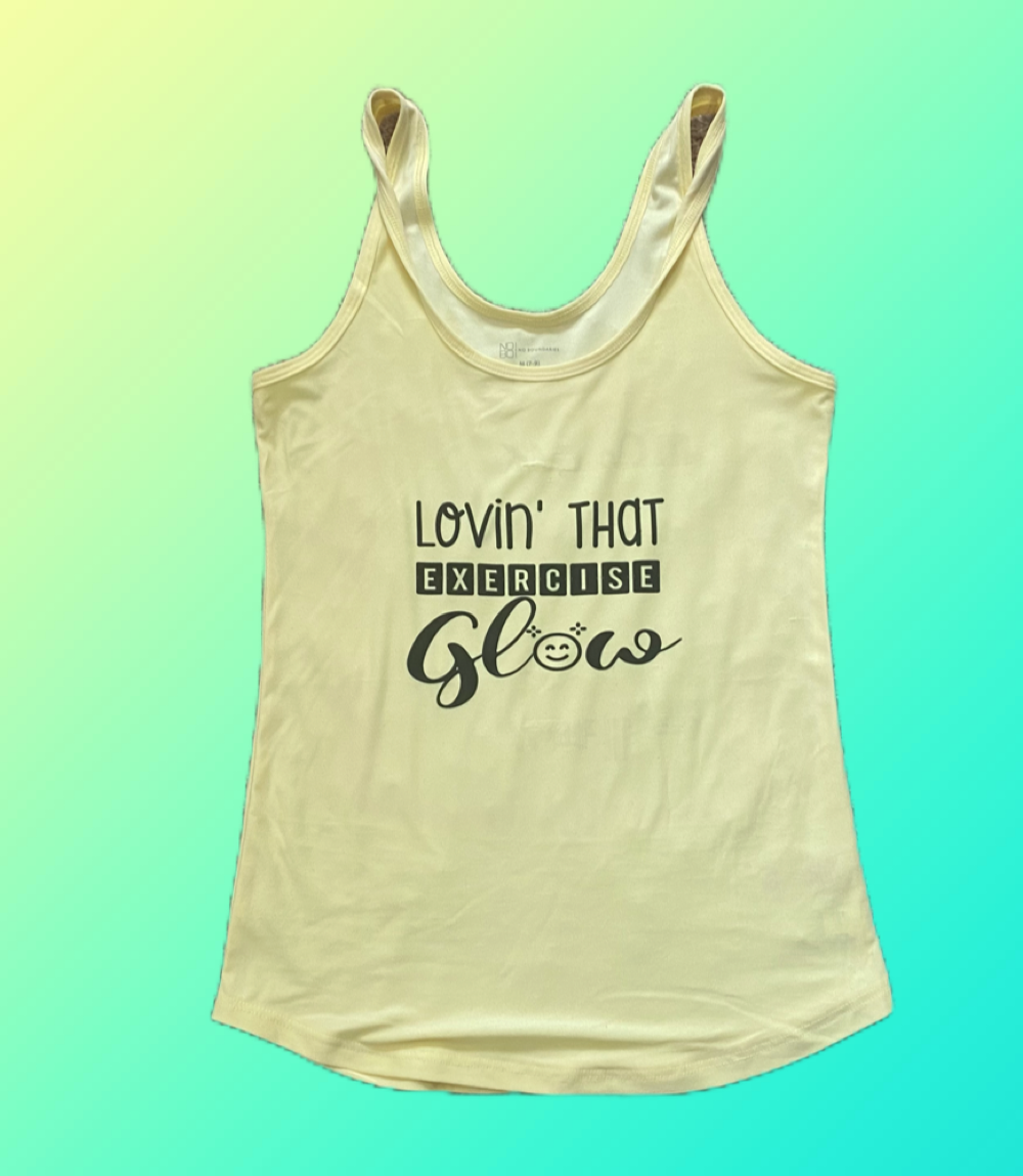Lovin’ That Exercise Glow-Junior’s Scoop Neck Tank Top, Pale Yellow
