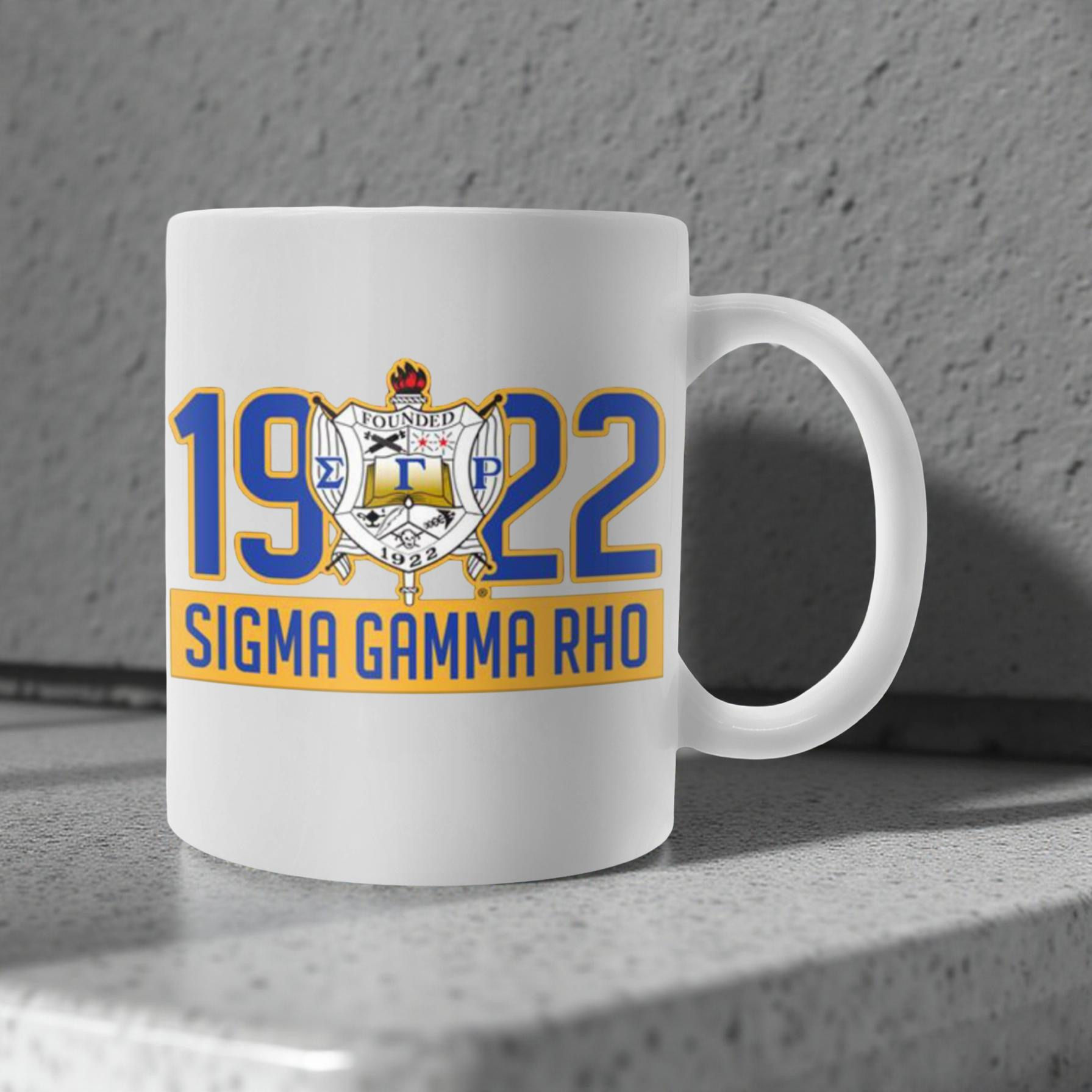 Sigma Gamma Rho 1922 Mug – Blue & Gold Crest Emblem, Sorority Founders Tribute