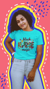 Thumbnail: Black Nurse Magic (DTF)-Unisex Crew T-Shirt 100% Cotton Short Sleeve