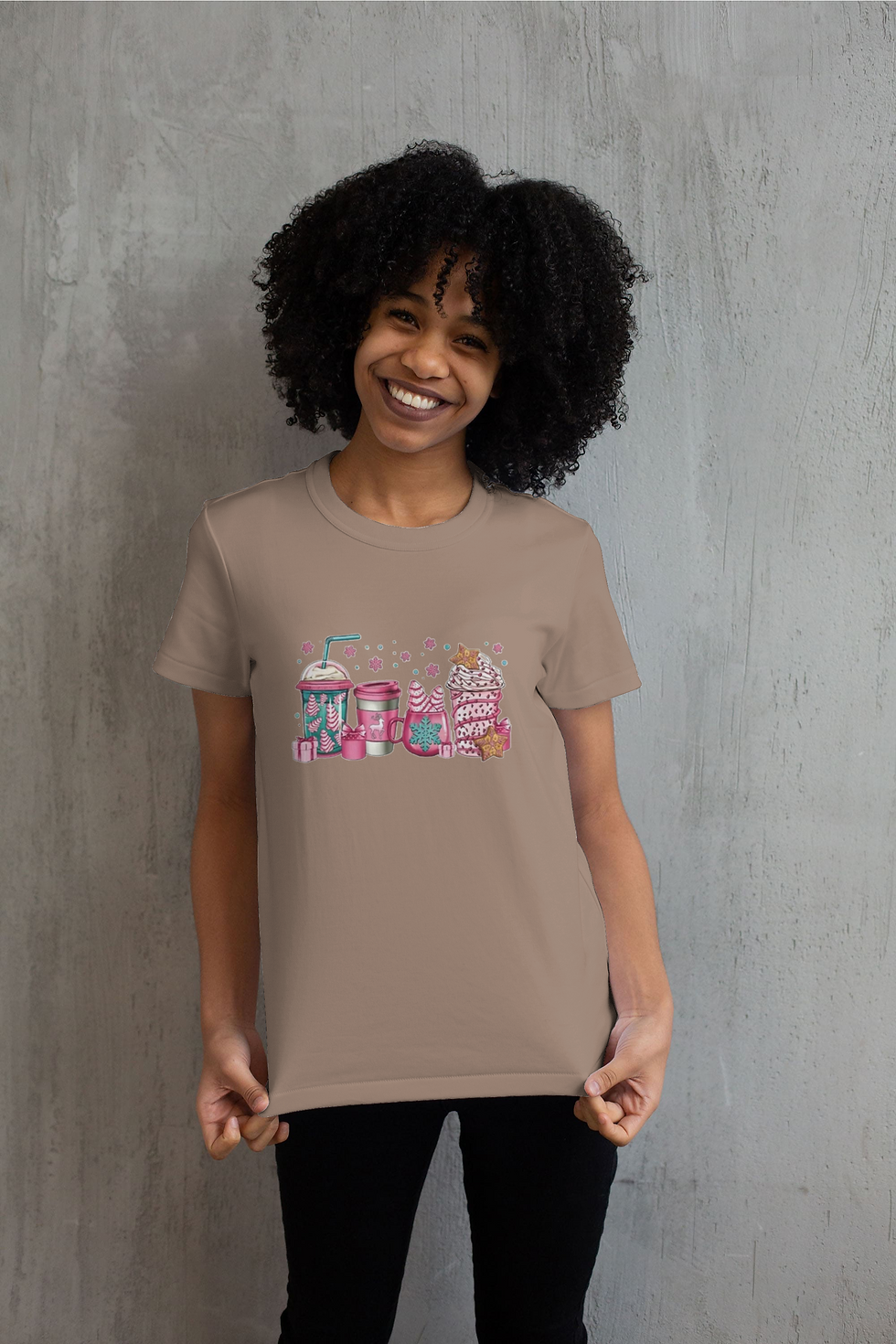 Thumbnail: Christmas Cups (DTF)-Unisex Crew T-Shirt 100% Cotton Short Sleeve