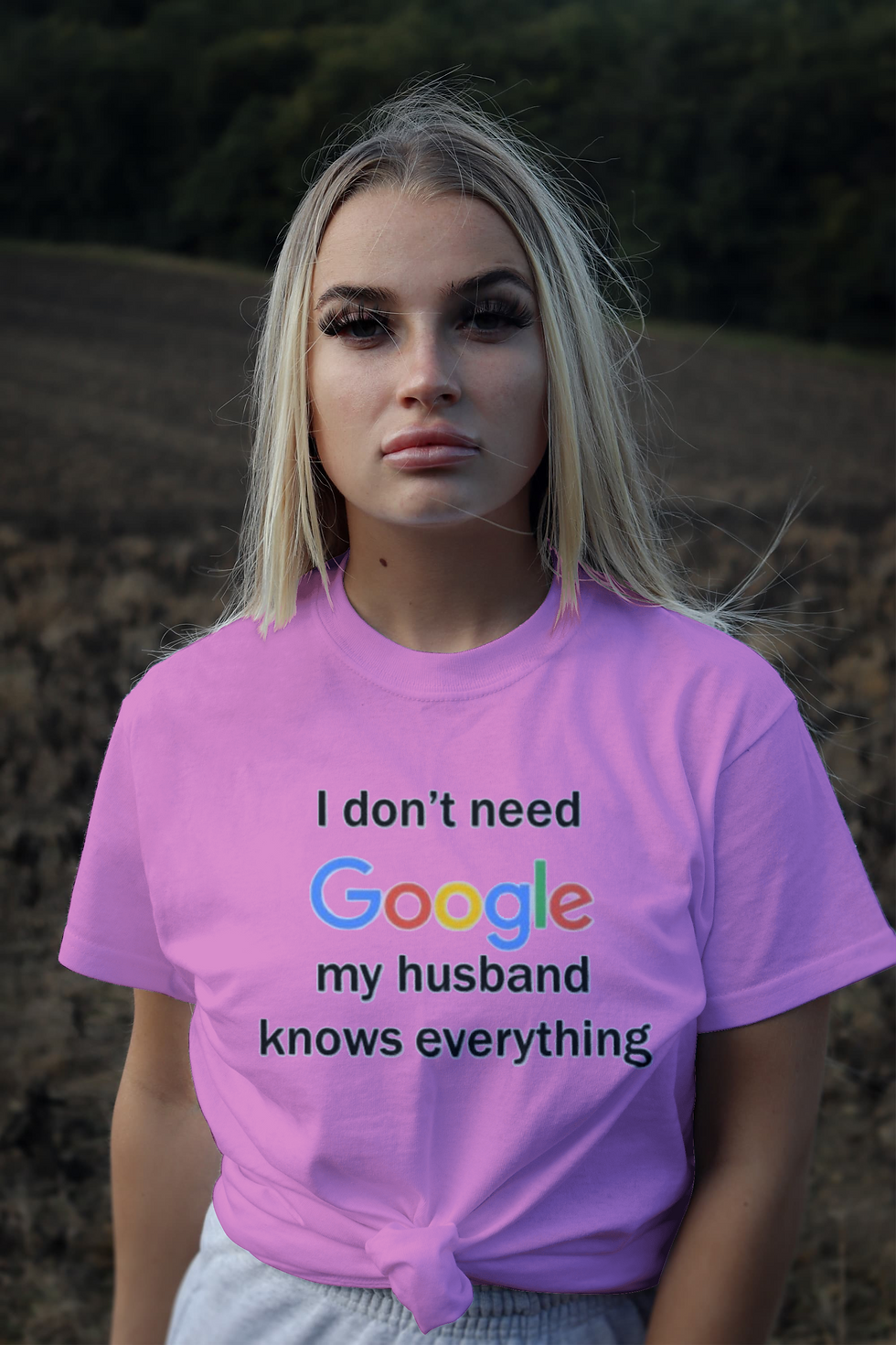 Thumbnail: I Don’t Need Google My Husband Know-Unisex Crew T-Shirt 100% Cotton Short Sleeve