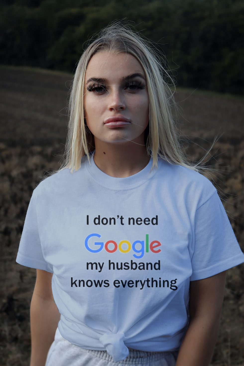 Thumbnail: I Don’t Need Google My Husband Know-Unisex Crew T-Shirt 100% Cotton Short Sleeve