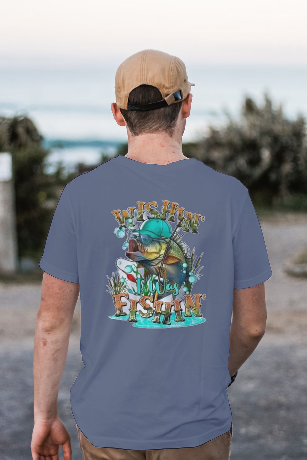 Thumbnail: Wishin’ I Was Fishin’ (DTF)-Unisex Crew T-Shirt 100% Cotton Short Sleeve