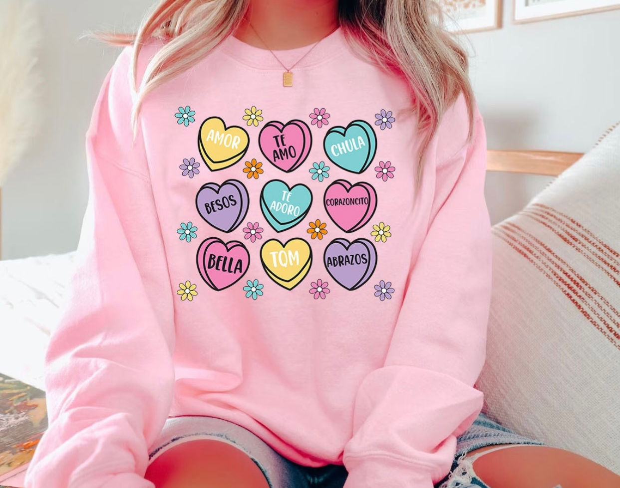 Spanish Valentines Day Candy Heart-Adult Unisex Heavy Blend Crewneck Sweatshirt 