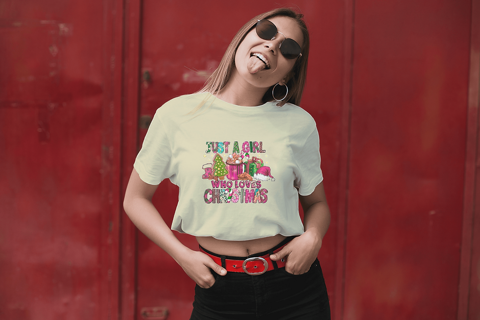 Thumbnail: Just A Girl Who Loves Christmas (DTF)-Unisex Crew T-Shirt 100% Cotton Short 