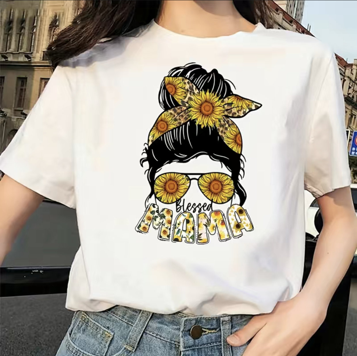 MAMA (DTF)-Unisex Crew T-Shirt 100% Cotton Short Sleeve