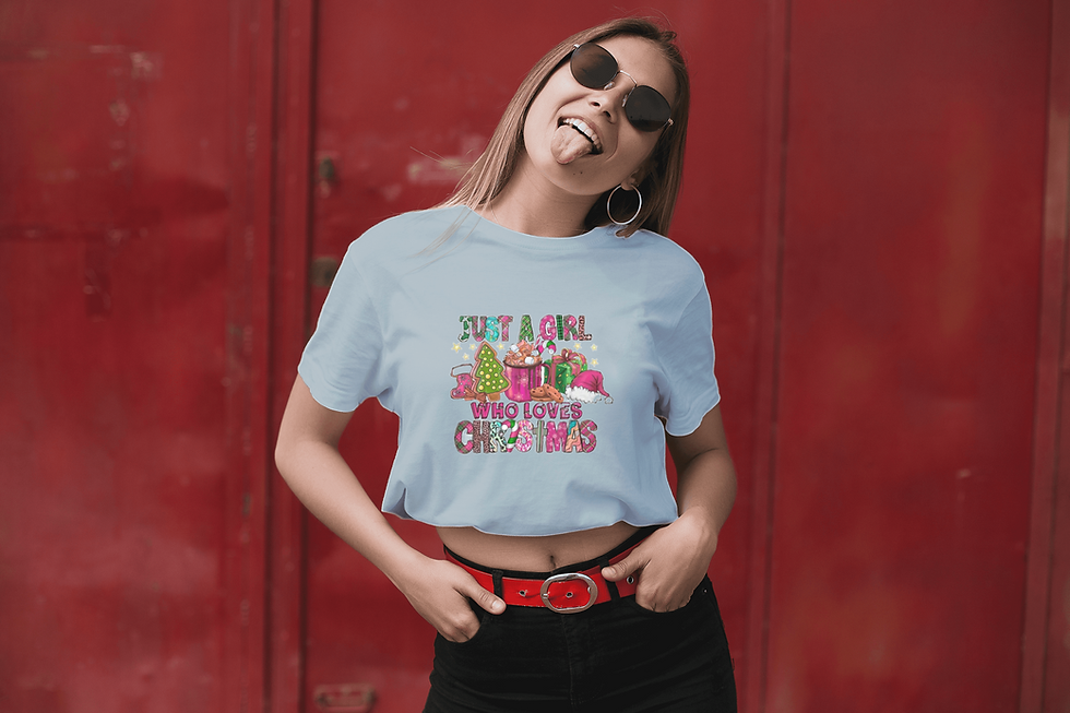 Thumbnail: Just A Girl Who Loves Christmas (DTF)-Unisex Crew T-Shirt 100% Cotton Short 