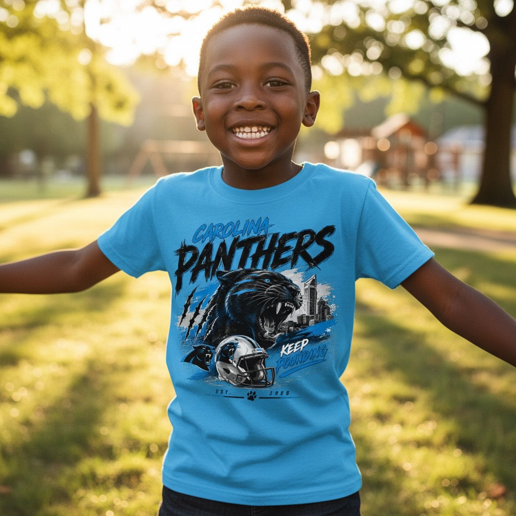 Carolina Panthers Youth T‑Shirt | Keep Pounding Football | Boys NFL Fan Apparel