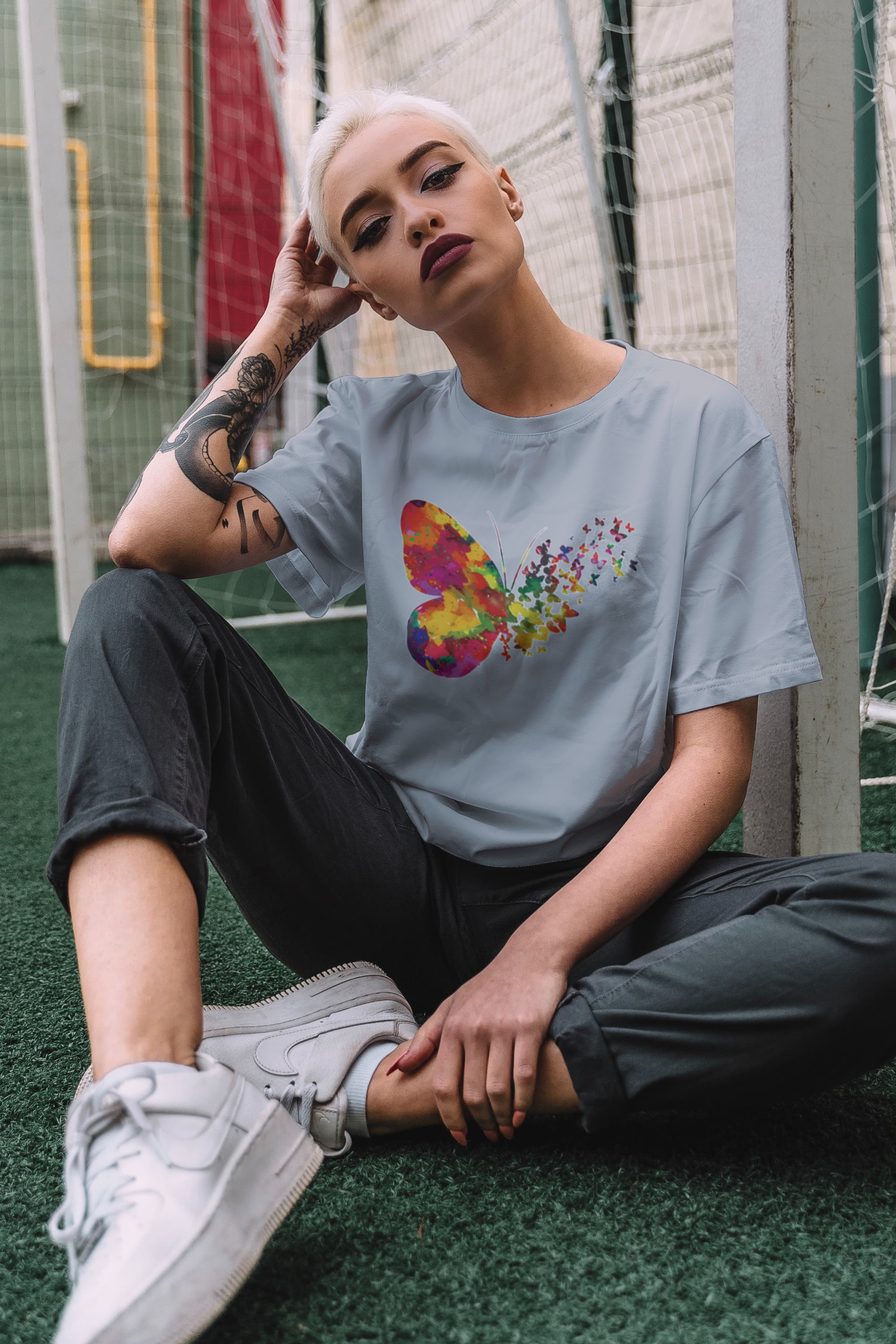 Colorful Butterfly (DTF)-Unisex Crew T-Shirt 100% Cotton