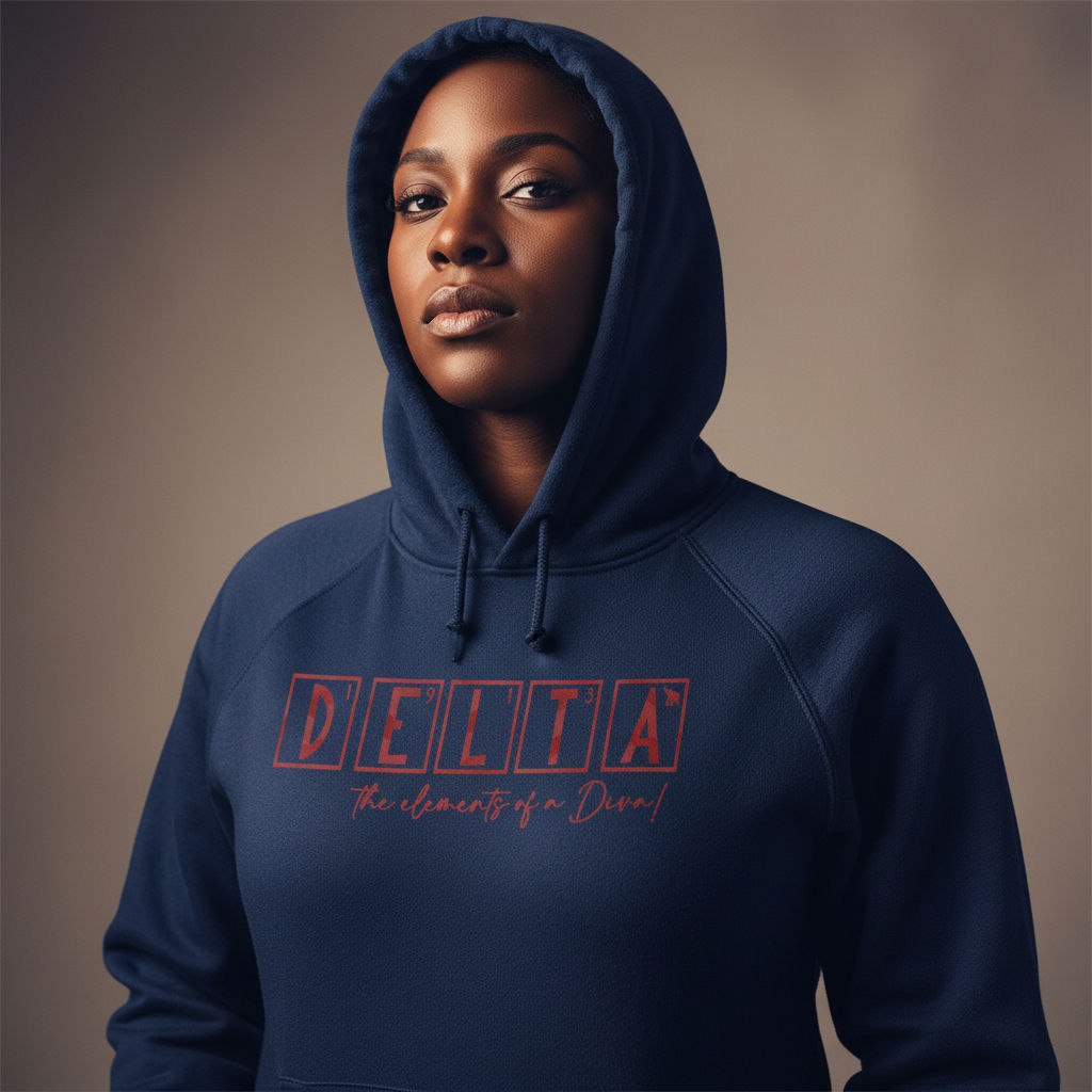 Delta Elements of a Diva Hoodie – Red Block Letter Sweatshirt – Greek‑Inspired