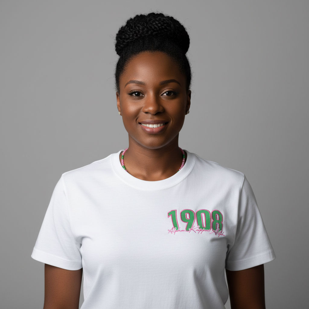 AKA 1908 Script DTF Shirt – Alpha Kappa Alpha Sorority Tee, Pink & Green Greek