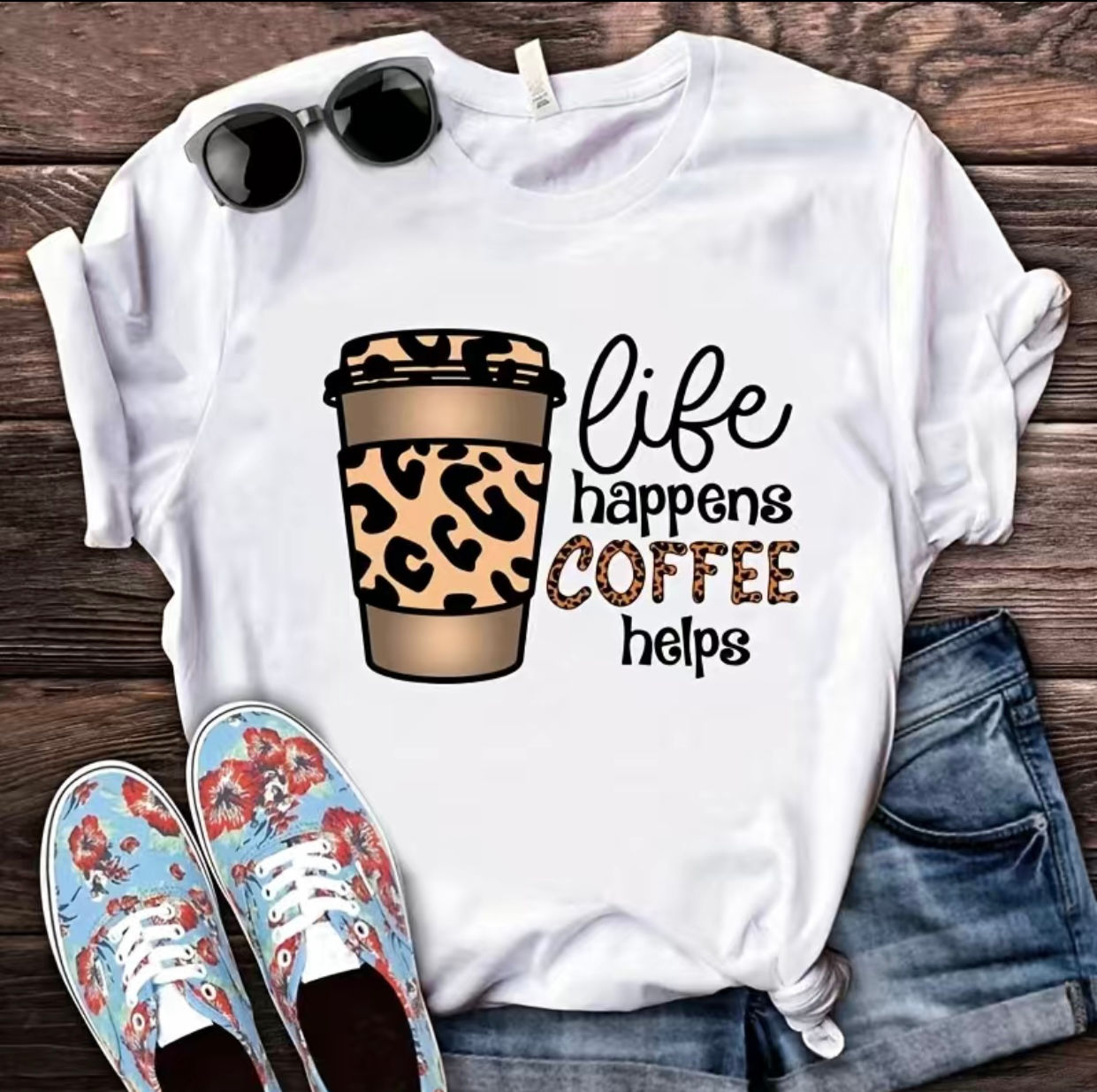 Life Happens Coffee Helps (DTF)-Unisex Crew T-Shirt 100% Cotton