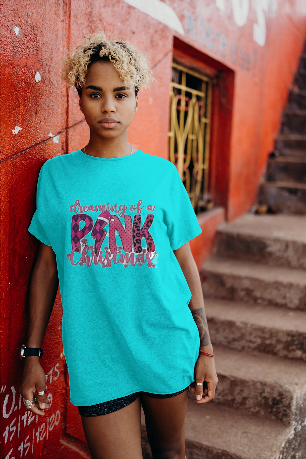 Thumbnail: Dreaming Of A Pink Christmas (DTF)-Unisex Crew T-Shirt 100% Cotton Short Sleeve