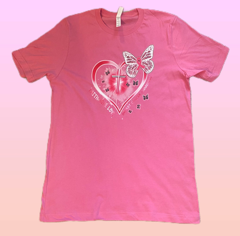Faith Hope Love Breast Cancer Awareness (DTF)-Unisex Crew T-Shirt 100% Cotton