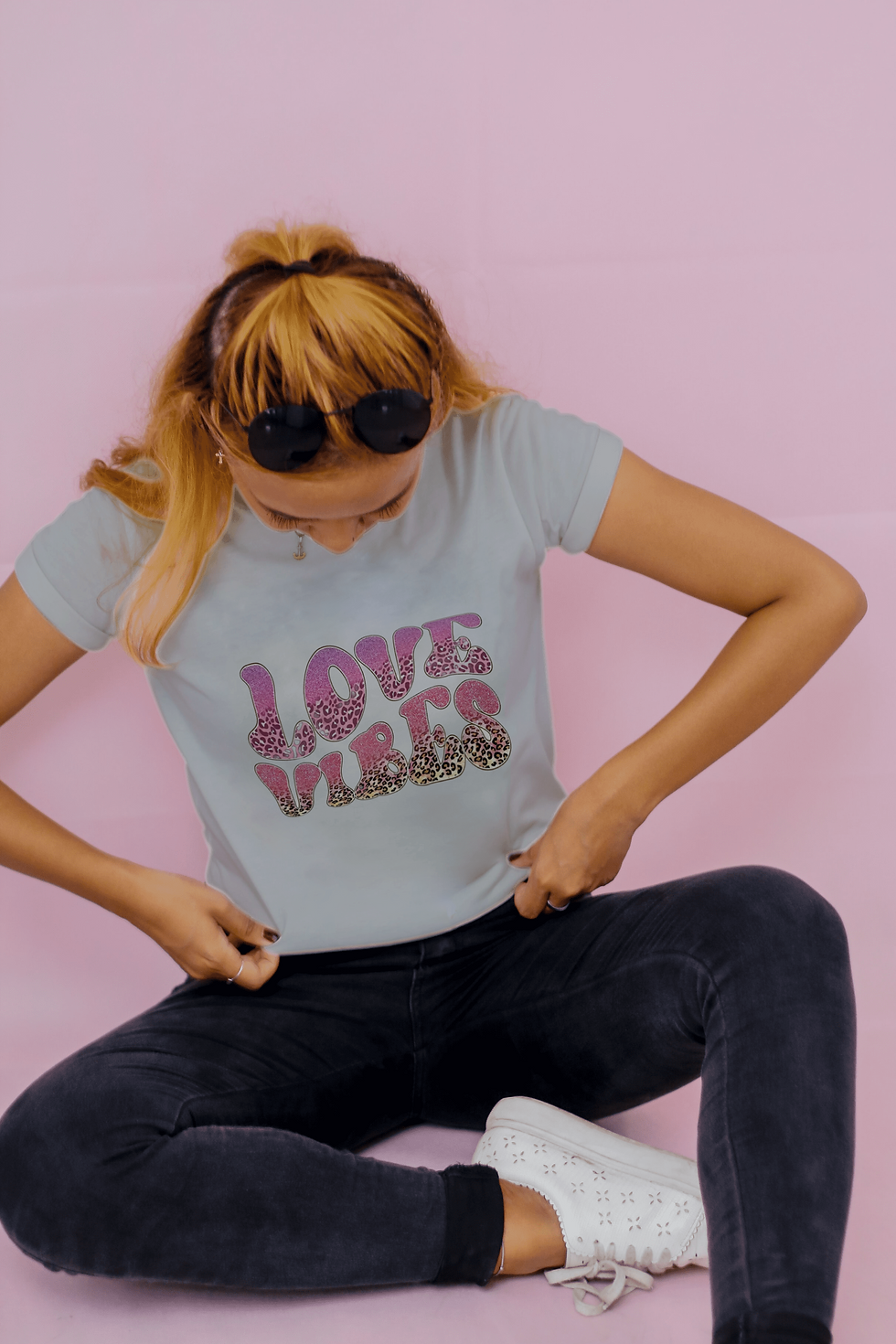 Thumbnail: Love Vibes (DTF)-Unisex Crew T-Shirt 100% Cotton Short Slee