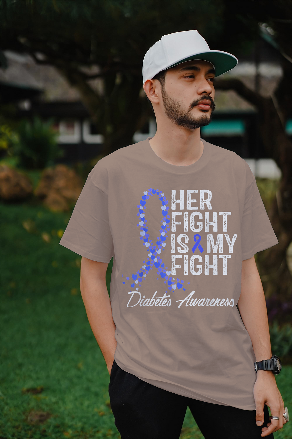 Thumbnail: Diabetes Awareness Her Fight Is My Fight (DTF)-Unisex 100% Cotton Crew T-Shirt