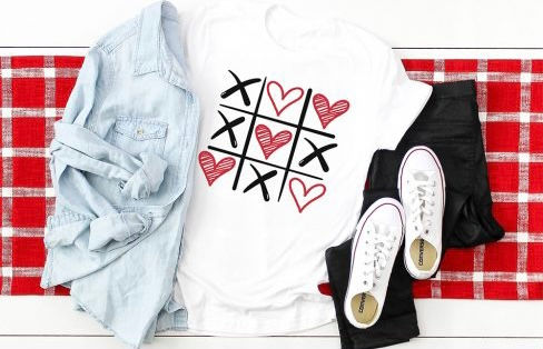 XOXO TICK TACK TOE (Red) - Women’s Relaxed 100% Cotton Short Sleeve Crew T-Shirt
