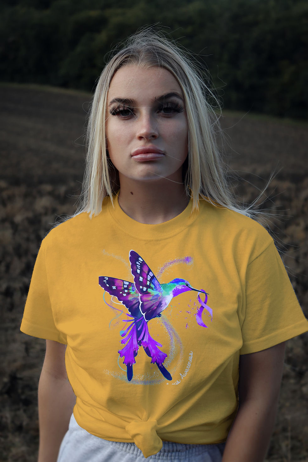Thumbnail: Hummingbird Lupus Awareness (DTF)-Unisex Crew T-Shirt Relaxed 100% Cotton