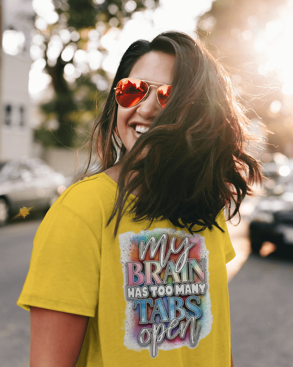 Thumbnail: My Brain Has Too Many Tabs (DTF)-Unisex Crew T-Shirt 100% Cotton Short Sleeve