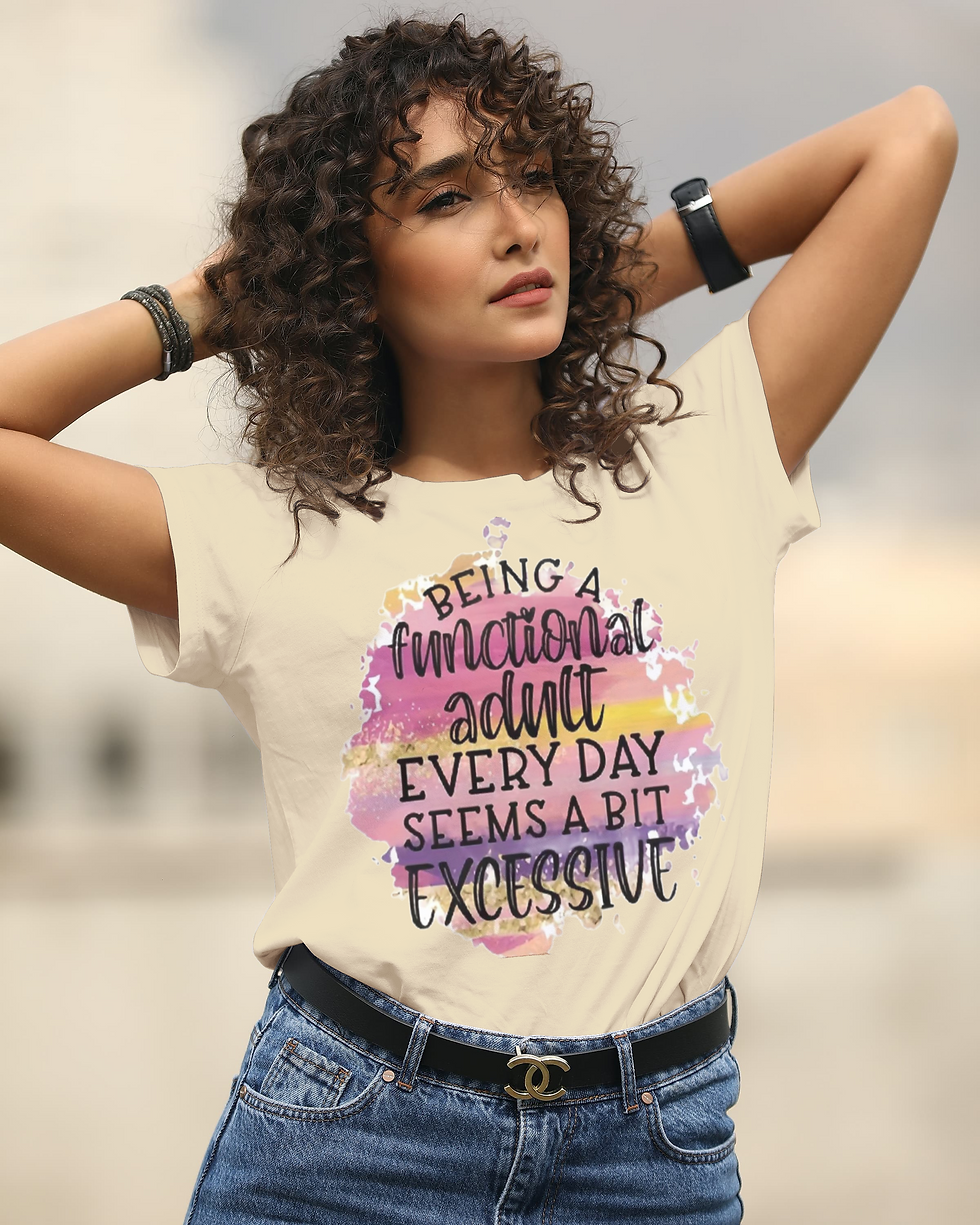 Thumbnail: Being A Functional Adult (DTF)-Unisex Crew T-Shirt 100% Cotton Short Sleeve