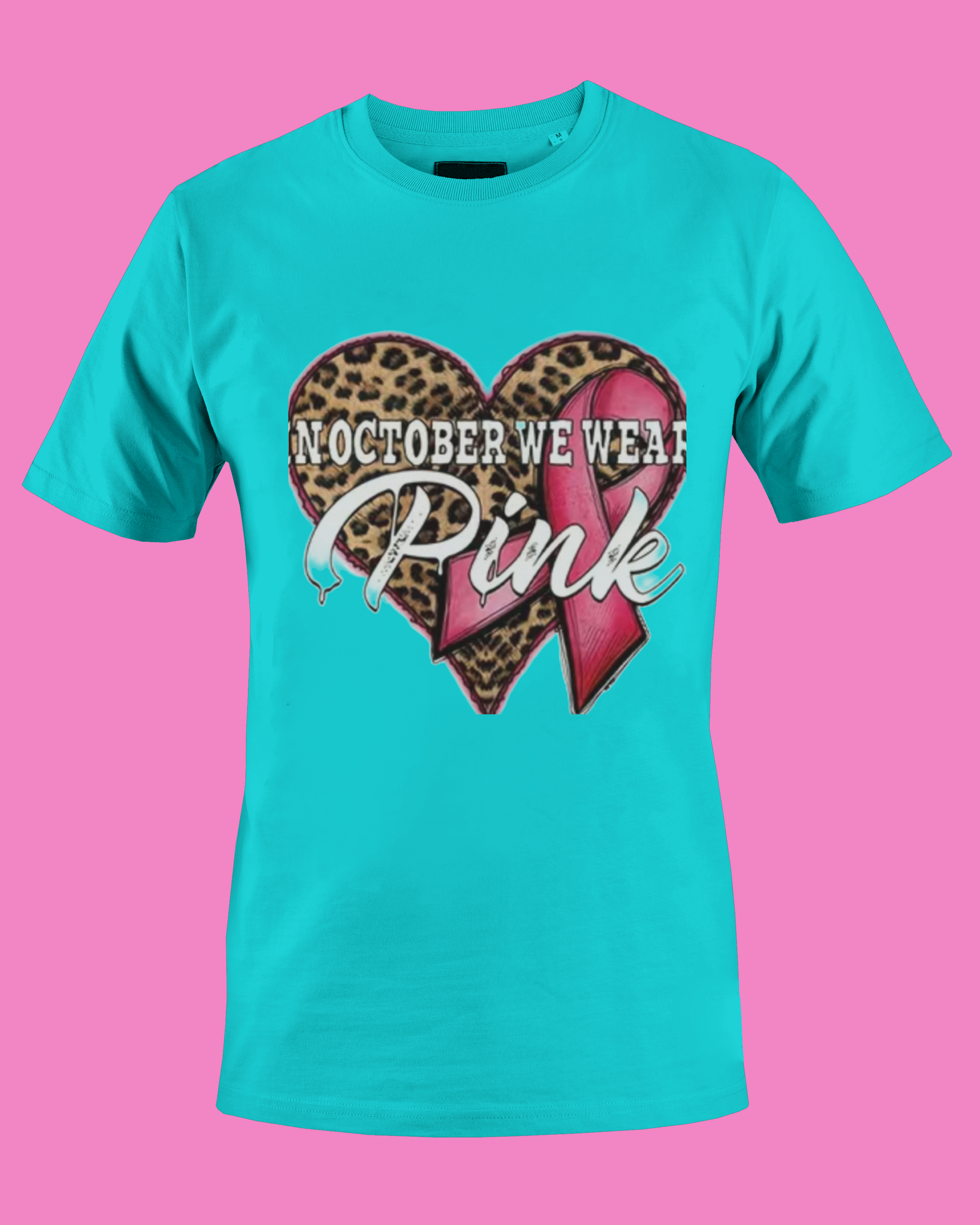 In October We Wear Pink (DTF)-Unisex Crew T-Shirt 100% Cotton Short Sleeve