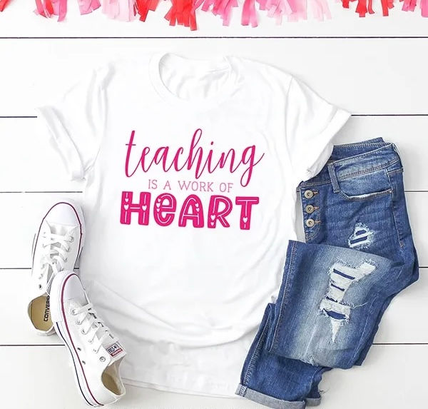 Teaching Is A Work Of Heart - Women’s Relaxed 100% Cotton Short Sleeve Crew