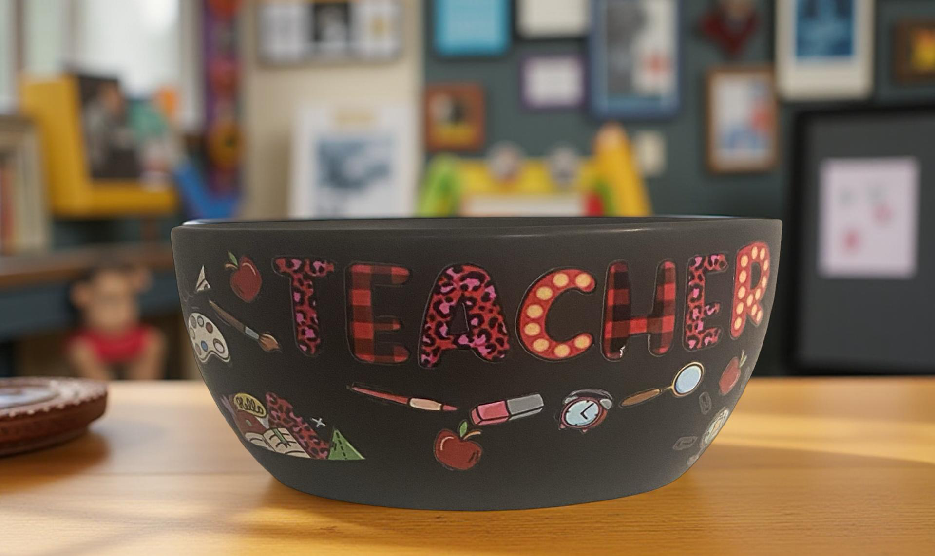 Teacher UV DTF 7oz Black Cereal Bowl | Durable and Stylish Educator-Dishware