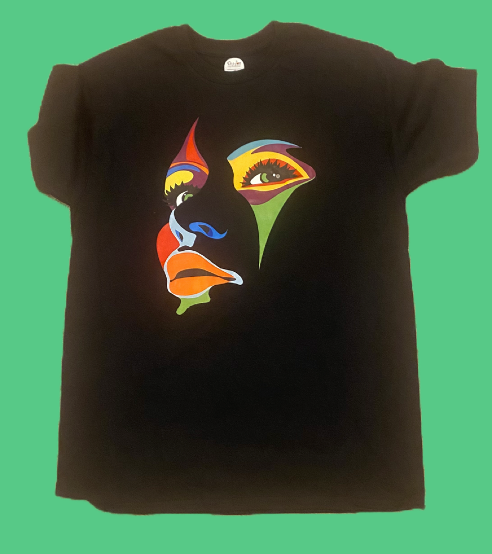Serious Abstract Face Print DTF Women’s 100% Cotton Crew T-Shirt – Stylish Short