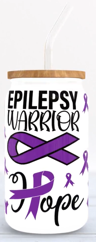 Epilepsy Awareness Wrap (UV DTF)-Glass Cup With Bamboo Lid, 16oz