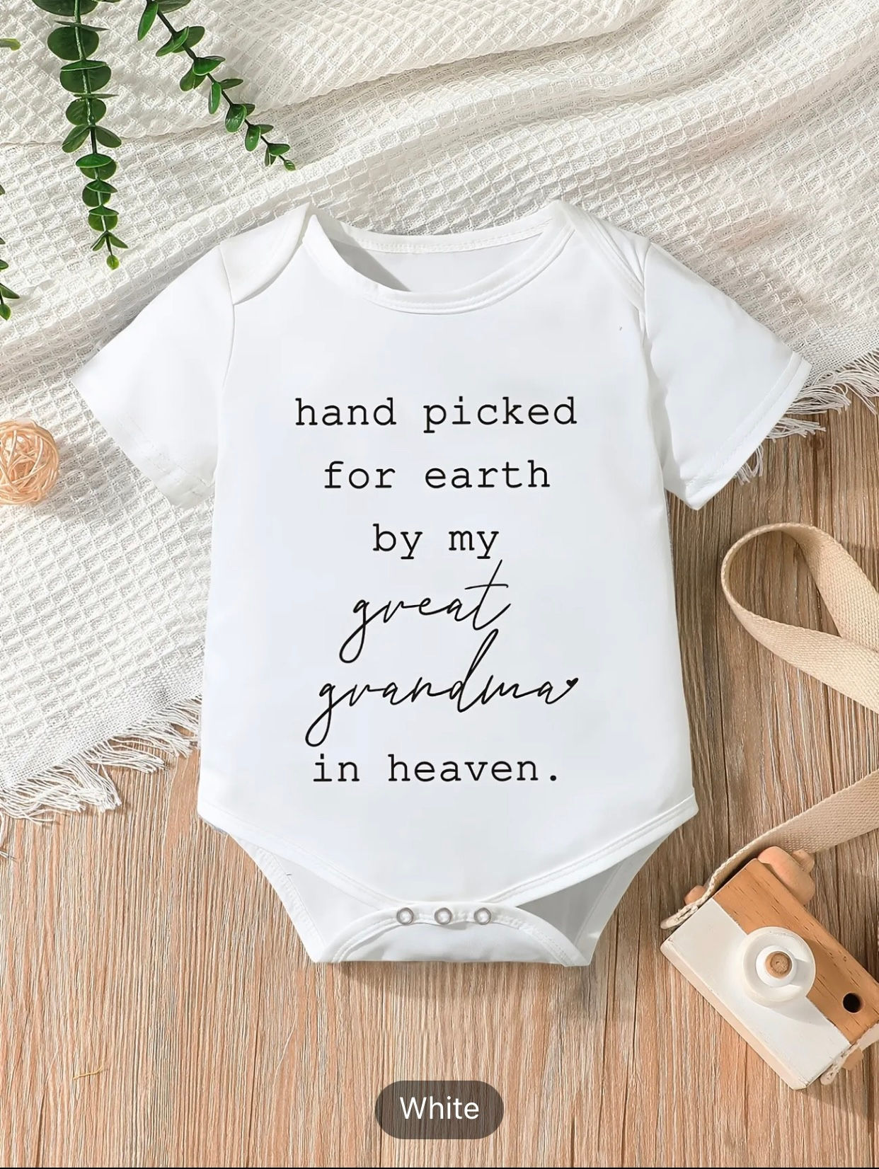 Hand Picked For Earth By My Great Grandma-Baby 100% Cotton Short Sleeve Onesie