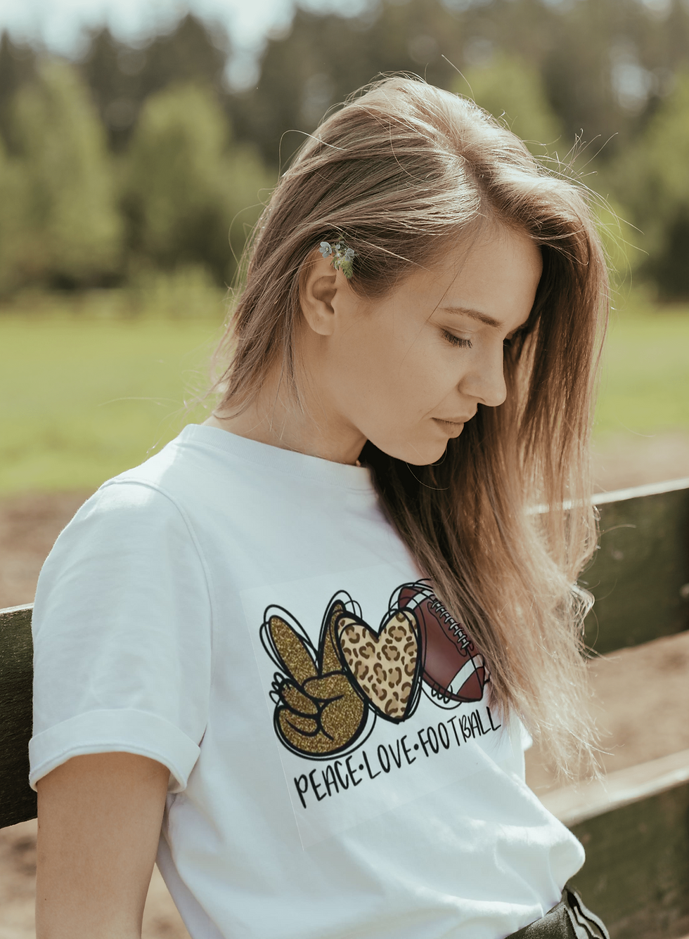 Peace Love Football (DTF)-Unisex Crew T-Shirt 100% Cotton