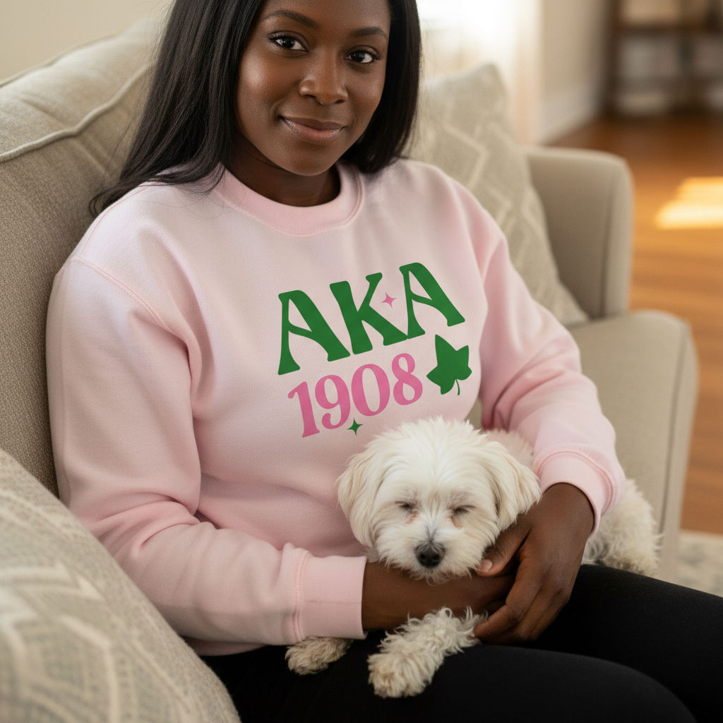 AKA 1908 DTF Sweatshirt – Alpha Kappa Alpha Sorority Crewneck, Pink & Green Ivy