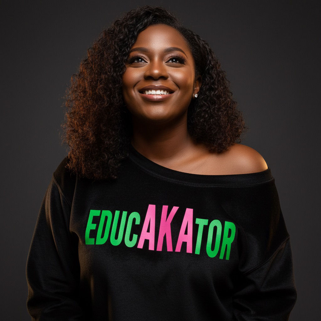 Educator Off‑Shoulder Sweatshirt – EDUC AKA TOR Slouchy Pink & Green Sorority