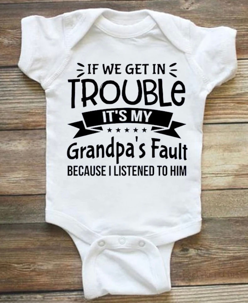 If We Get In Trouble It's My Grandpas-Baby Bodysuit 100% Cotton Short Sleeve One