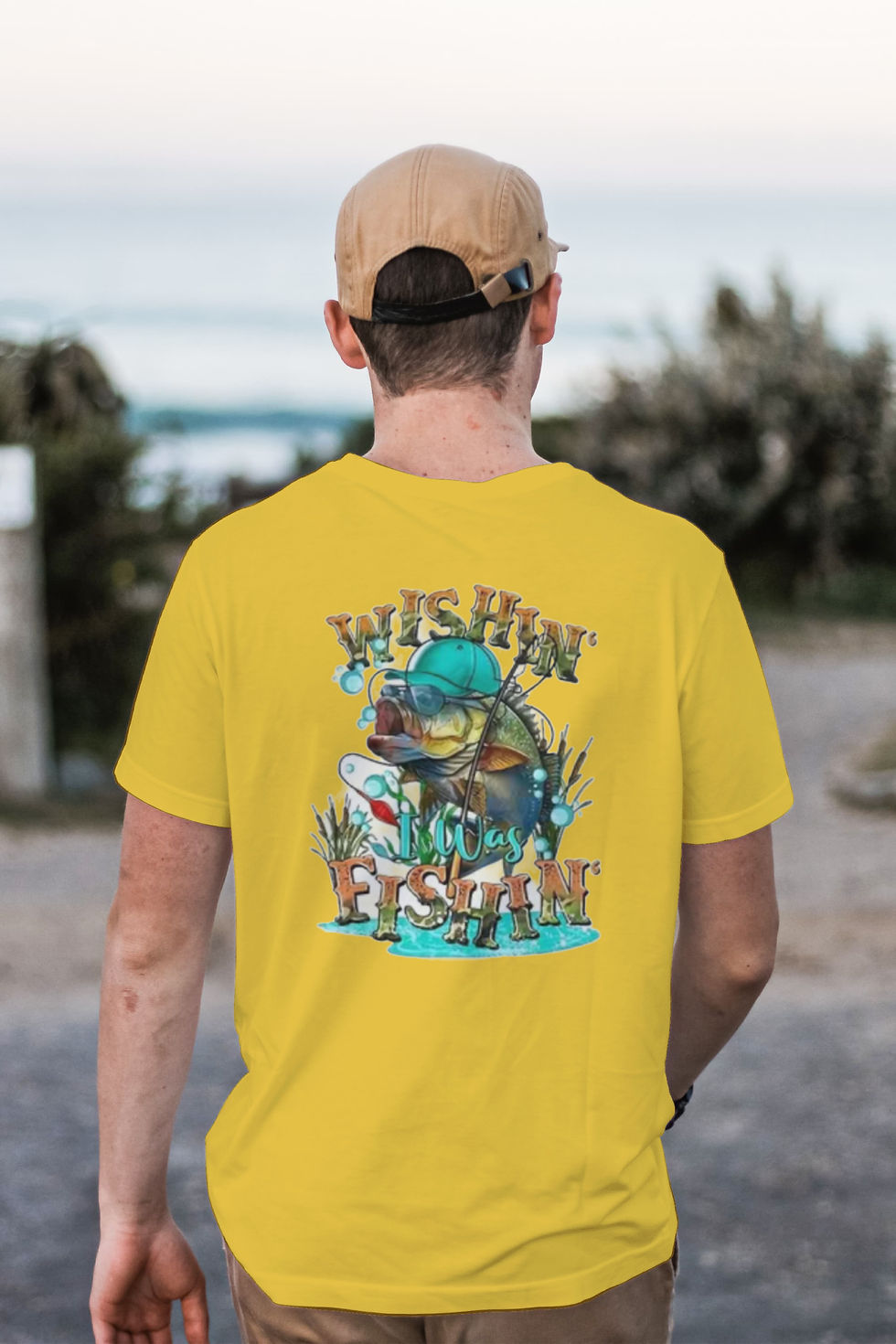 Thumbnail: Wishin’ I Was Fishin’ (DTF)-Unisex Crew T-Shirt 100% Cotton Short Sleeve