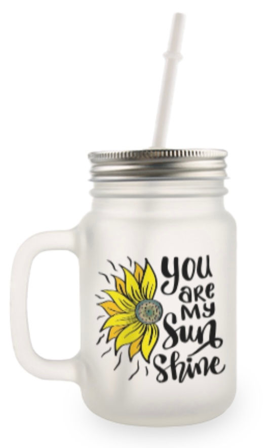 Thumbnail: 12 OZ FROSTED GLASS MASON JAR WITH HANDLE, LID AND STRAW