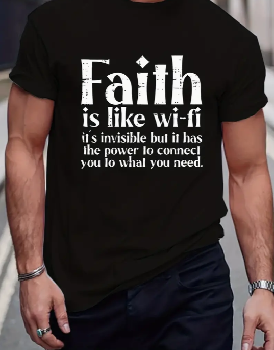 Thumbnail: FAITH Is Like Wifi-Men's Crew T-Shirt 100% Cotton Short Sleeve